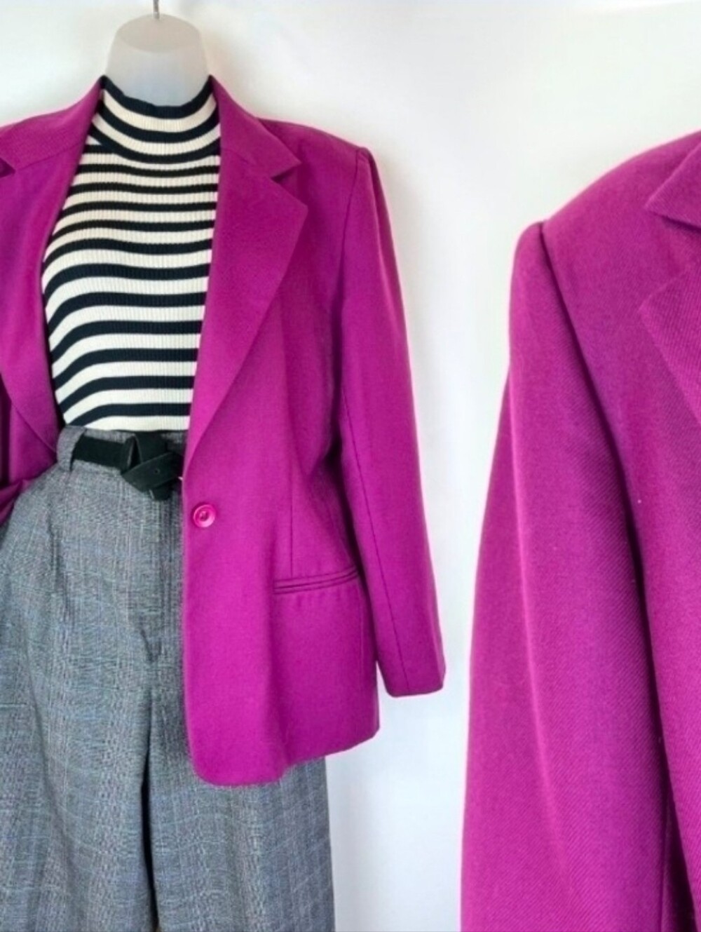 80s Vintage Fuchsia Magenta Wool Twill Blazer Jacket Joan Leslie - Picture 5 of 5